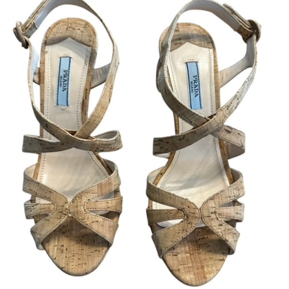 PRADA Tan Cork Stiletto Heel Sz 8 US Euro 38